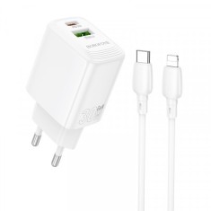 Incarcator Retea Cu Cablu Lightning Borofone BN29 Fuente, 30W, 3A, 1 x USB-A - 1 x USB-C, Alb