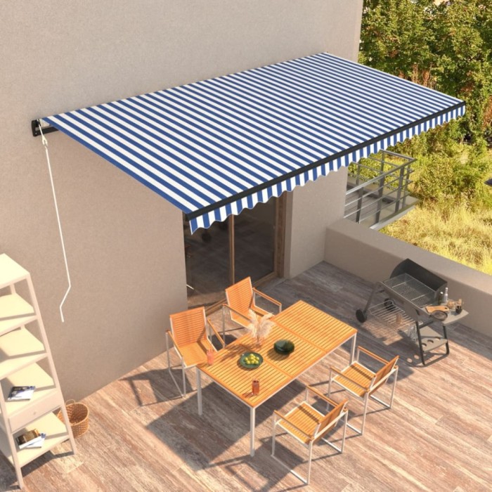 vidaXL Copertină retractabilă automată, albastru și alb, 600 x 300 cm