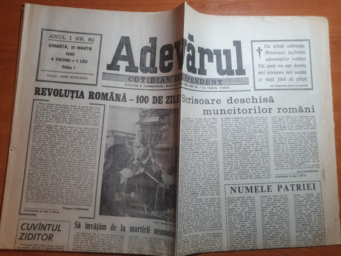 ziarul adevarul 31 martie 1990 -100 de zile de la revolutia romana