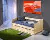 Pat pentru copii cu sertar HM Laura, lemn, margini rotunjite, 209x96x65 cm, natur