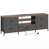 HOMCOM Comodă TV 140 cm, suport TV 165,1 cm, stație de &icirc;ncărcare, 5 sertare din material textil, rafturi deschise, 140x30x50cm, maro | Aosom Romania