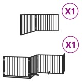 Cumpara ieftin Poarta caini pliabila cu usa 6 panouri negru, 480 cm, lemn plop