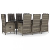 Set mobilier de gradina cu perne, 9 piese, negru/gri, poliratan