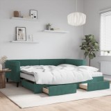 Cumpara ieftin Pat de zi cu extensie și sertare verde &icirc;nchis 100x200cm catifea