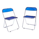 Set 2 scaune pliante Pornainen albastre transparente, cadru metalic