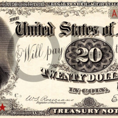 20 dolari 1890 Reproducere Bancnota USD , Dimensiune reala 1:1