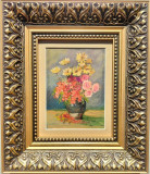 Cumpara ieftin G. Kuşovski (Kuşovsky)-Vază cu flori, pictură &icirc;n ulei, ramă frumoasă, Realism