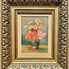 G. Kuşovski (Kuşovsky)-Vază cu flori, pictură în ulei, ramă frumoasă