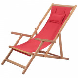 Scaun de plajă pliabil, roșu, textil și cadru din lemn, vidaXL