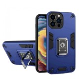 Husa iron warriors pentru iphone 14 pro max, flippy, hybrid ring holder kickstand, albastru inchis
