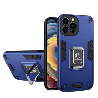 Husa iron warriors pentru iphone 12, flippy, hybrid ring holder kickstand, albastru inchis foto