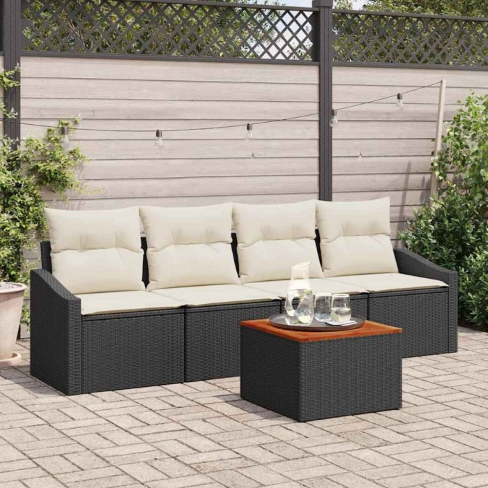 vidaXL Set de Sofa de Grădină 5 pcs Negru, alb 55 x 55 x 37 cm