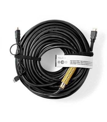 Cablu HDMI de mare viteza cu Ethernet si amplificator Nedis 40m negru foto