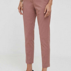 Sisley pantaloni femei, culoarea roz, mulata, high waist