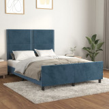 VidaXL Cadru de pat cu tăblie, albastru &icirc;nchis, 140x200 cm, catifea