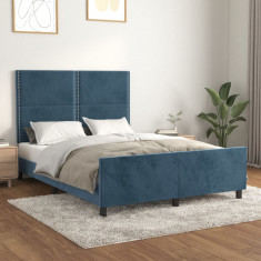 vidaXL Cadru de pat cu tăblie, albastru închis, 140x200 cm, catifea