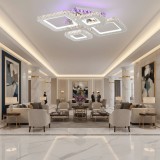 Lustra LED cu telecomanda si cristal NOVA RHOMBA RGB, 60W, 4 Patrate, lumina Rece/Calda/Neutra, Dimabila, Crom Lucios