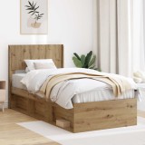 vidaXL Cadru de pat cu depozitare și tăblie Stejar Artizanal 3414250