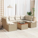 vidaXL Set de canapele pentru grădină cu pernă 7 pcs Bej Rattan poli