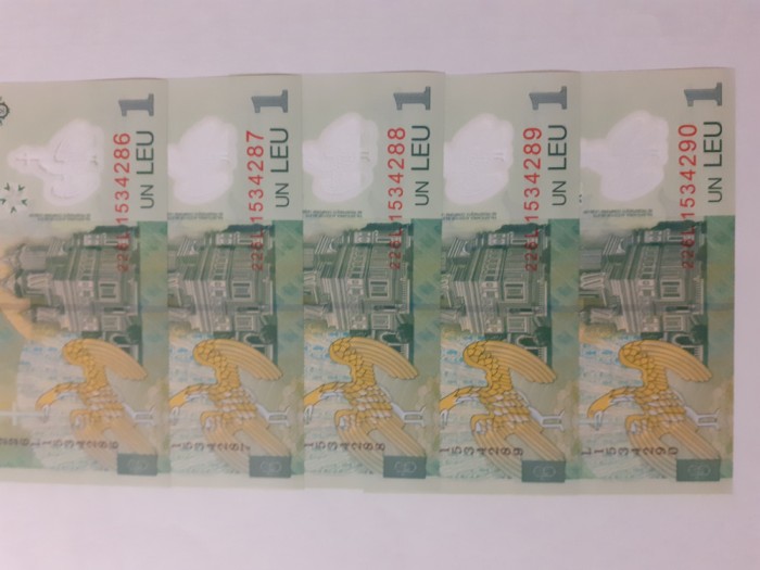 5 bancnote 1 leu 2018 - serii consecutive