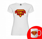 &quot;Super MOM&quot; Set Personalizat &ndash; Tricou + Cană Alb XL