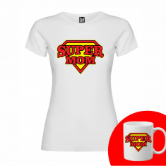 "Super MOM" Set Personalizat – Tricou + Cană Negru L