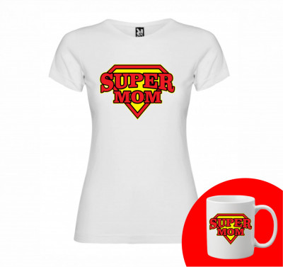 &amp;quot;Super MOM&amp;quot; Set Personalizat &amp;ndash; Tricou + Cană Negru S foto