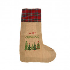 Decoratiune Stocking top plaid, 90 x 35 cm, iuta