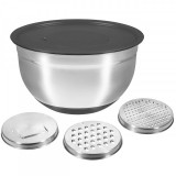 Bol salata multifunctional HausRoland XJ-08171, 20 cm, 3 razatoare, Antiderapant, Inox