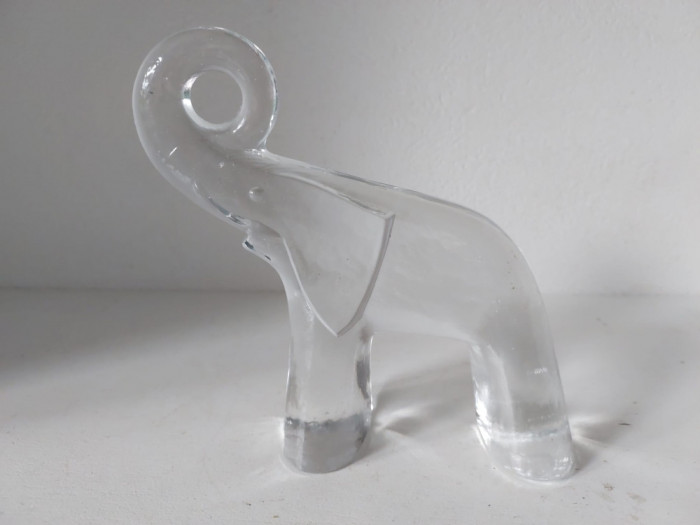 Statueta sticla masiva, elefant, decor modern, 14x14cm