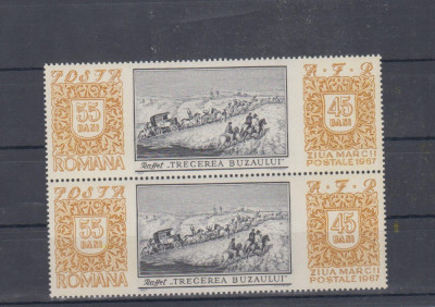 M1 TX7 18 - 1967 - Ziua marcii postale romanesti - pereche de doua timbre foto