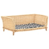 Cumpara ieftin Cos pentru caini cu perna, natural, 90x54x35 cm, rachita