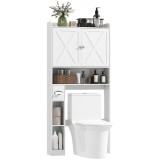 HOMCOM Mobilier WC deasupra toaletei cu dulap uși &icirc;n formă de X, raft reglabil, compartimente și suport de h&acirc;rtie, alb | Aosom Romania