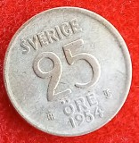 (A258) MONEDA DIN ARGINT SUEDIA - 25 ORE 1954, LIT. TS, 2.32 GRAME, PURITATE 400/1000