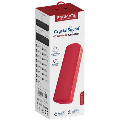 Boxa portabila PROMATE Capsule-2, Bluetooth, MicroSD, rosu foto
