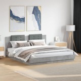 vidaXL Cadru de pat cu tăblie și lumini LED, gri beton, 200x200 cm 3209985