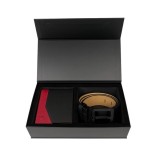 Cumpara ieftin Set cadou pentru barbati, Portofel + Curea, piele naturala, model elegant, Negru/rosu, SET5