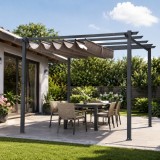 Cumpara ieftin Pergola pentru gradina/terasa, retractabila, cadru aluminiu, gri si maro, 3x3x2.23 m