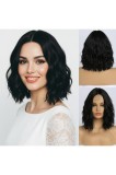 Perucă scurtă neagră ondulată Simkaylee pentru femei, lungime p&acirc;nă la umeri, despărțire la mijloc, bob ondulat (14 inch)