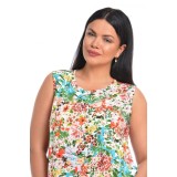 Bluza Dama fara Maneci cu Imprimeu Floral Albastru/ Portocaliu - L