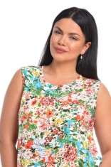 Bluza Dama fara Maneci cu Imprimeu Floral Albastru/ Portocaliu - XL