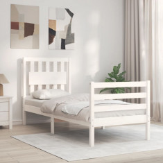 vidaXL Cadru de pat cu tăblie single mic, alb, lemn masiv foto