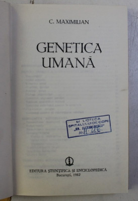GENETICA UMANA de C . MAXIMILIAN , 1982 foto