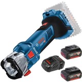 Bosch GCU 18V-30 + 1600A00B8J - Masina de frezat gips-carton 3.17 3.96 6.35 mm + Set 2 acumulatori si incarcator Li-Ion 18 V 5 Ah