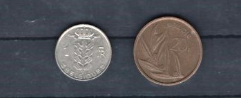 BELGIA 1980/1981 - LOT 2 MONEDE DE 1 SI 20 FRANCI, VF foto
