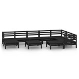 Set mobilier de gradina, 10 piese, negru, lemn masiv de pin