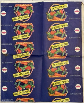 1974 Coala etichete GHIVECI IN ULEI, FRUCTONIL, GIURGIU comunism, comert socialist, conserve, alimentatie publica epoca de aur 55 x 45 cm foto