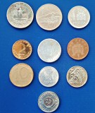 Lot 10 monede straine, romanesti și jetoane, circulate conform foto 26G: Spania Antilele Olandeze Rom&acirc;nia Lituania Trinidad Tobago Israel U.S.A.
