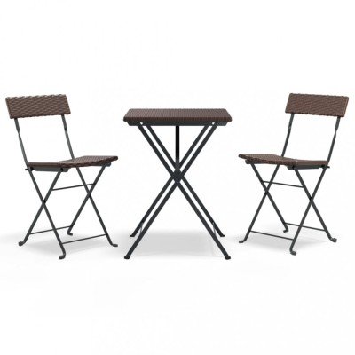 Set mobilier bistro pliabil, 3 piese, maro, poliratan foto