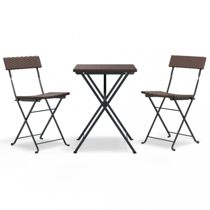 Set mobilier bistro pliabil, 3 piese, maro, poliratan